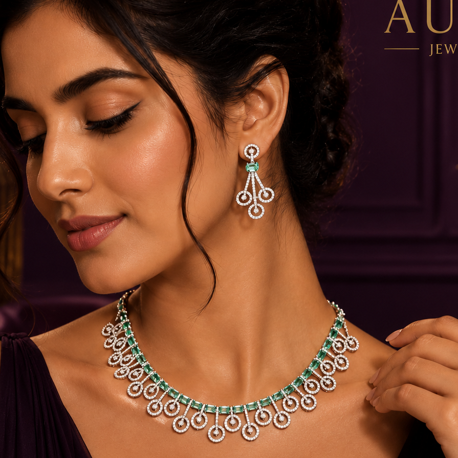 Luxury Emerald Green Crystal Necklace Set for Women