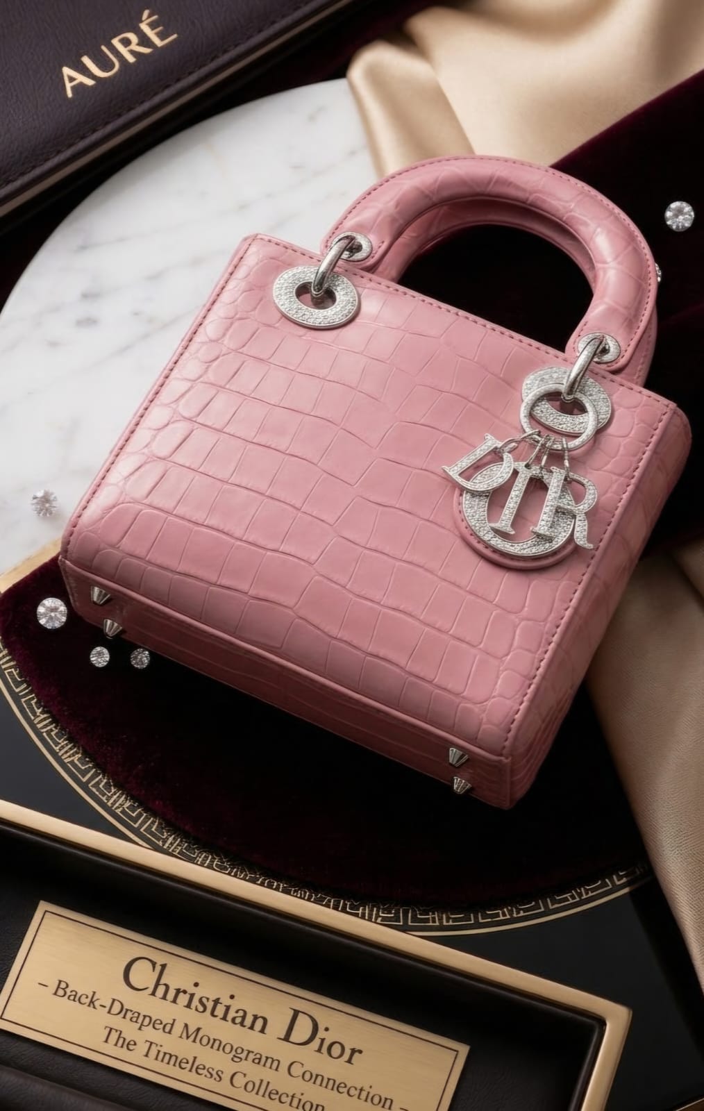 Dior style Premium Crocodile Texture Handbag – Pink