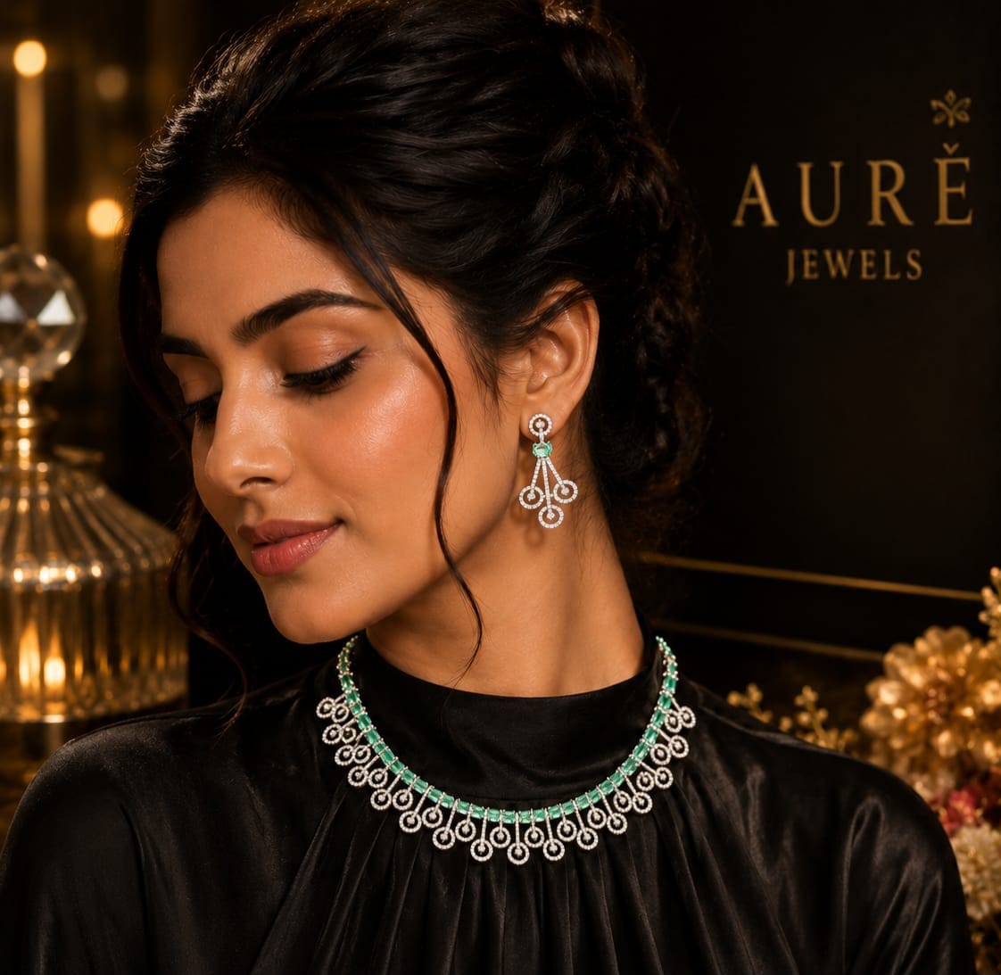 Luxury Emerald Green Crystal Necklace Set for Women