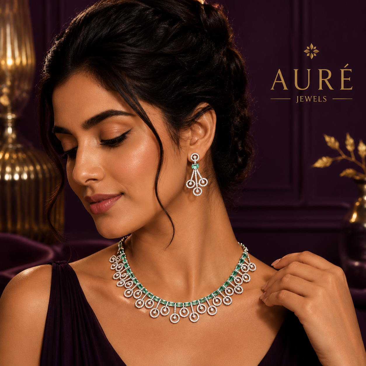 Luxury Emerald Green Crystal Necklace Set for Women