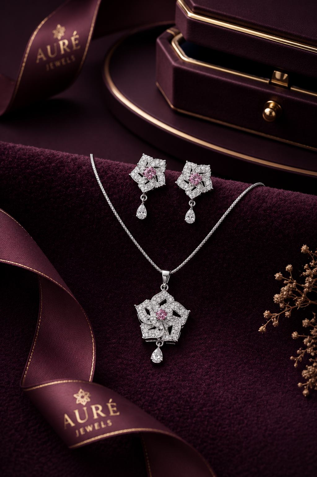 Luxury Geometric Crystal Pendant Set for Women