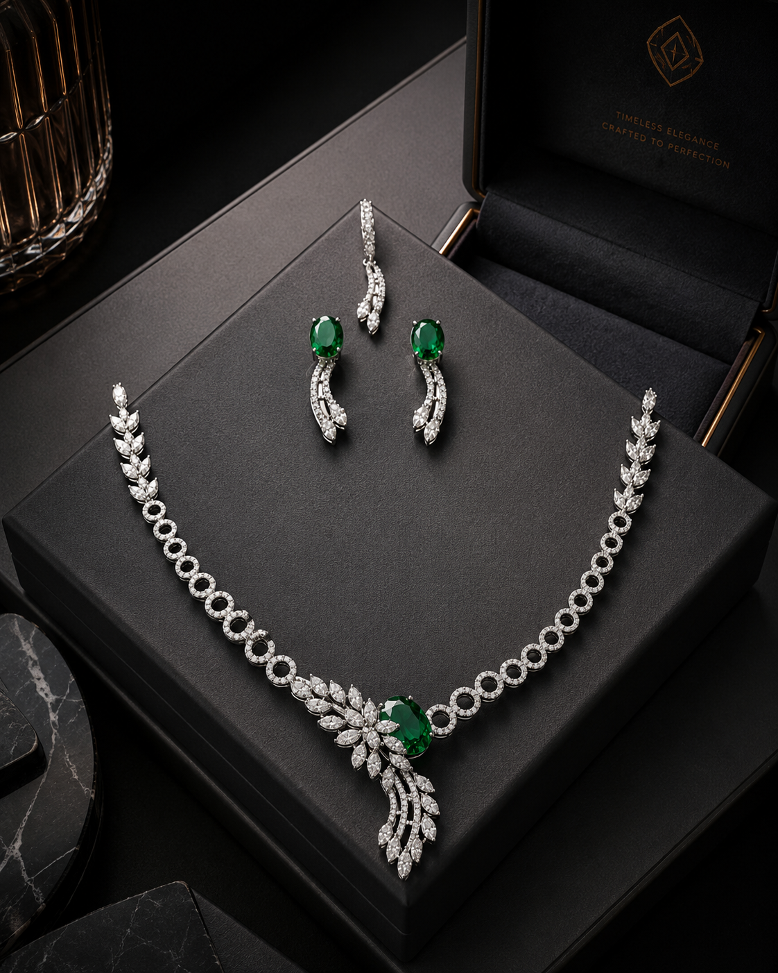 Luxury Emerald Green Crystal Necklace Set for Women
