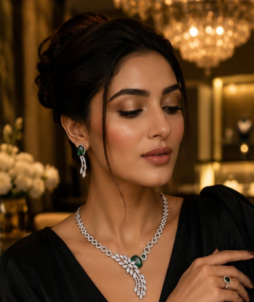 Luxury Emerald Green Crystal Necklace Set for Women