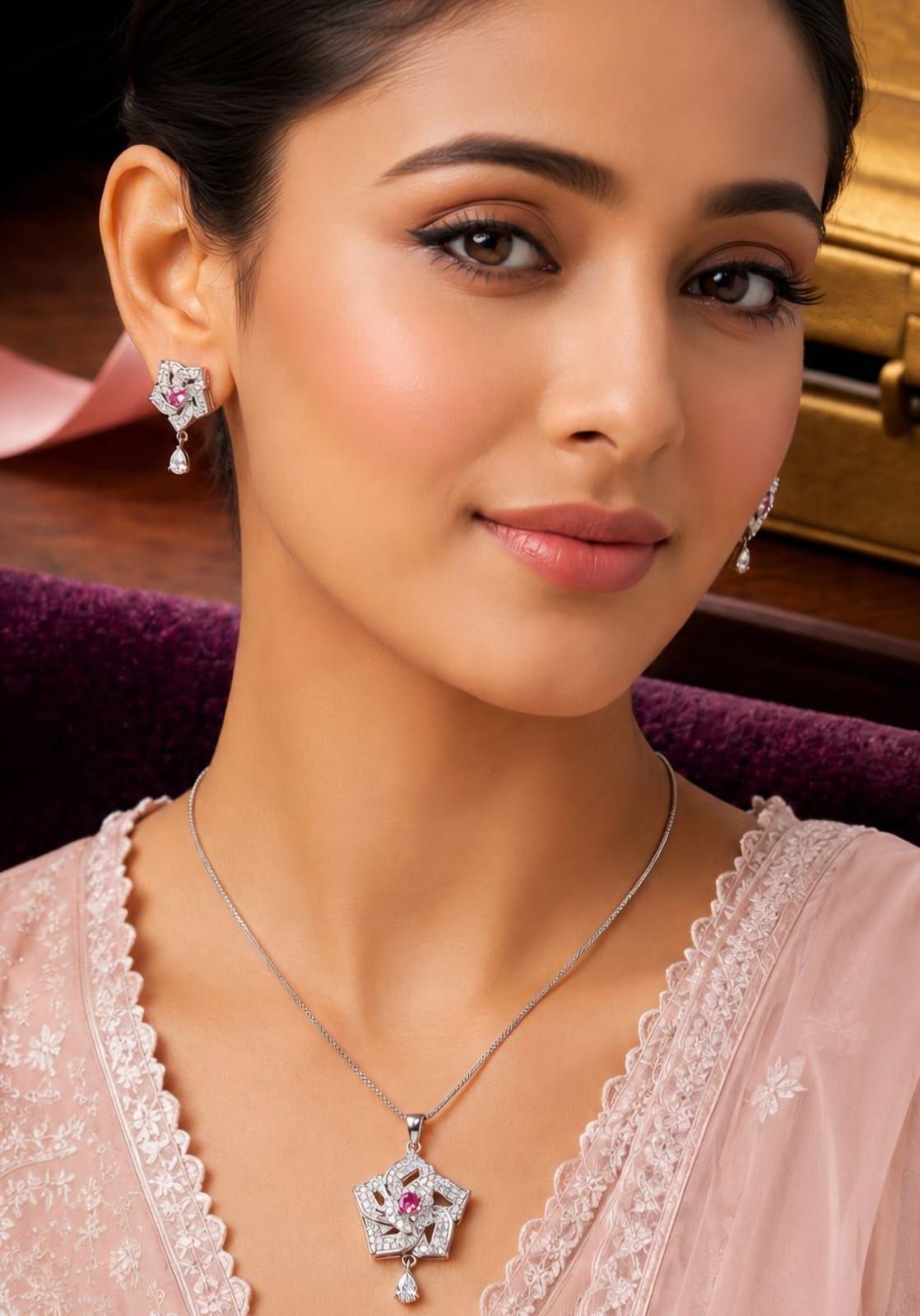 Luxury Geometric Crystal Pendant Set for Women