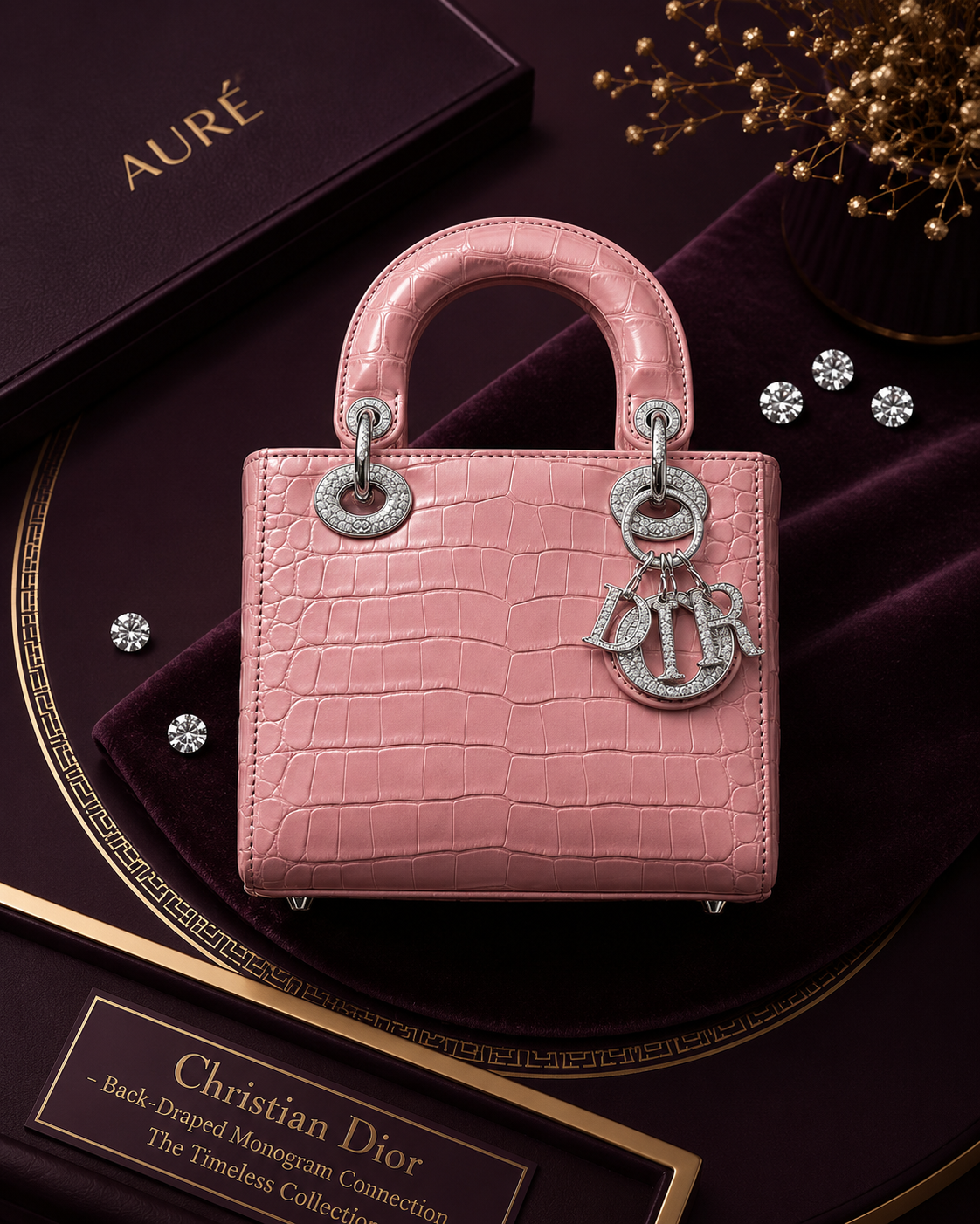 Dior style Premium Crocodile Texture Handbag – Pink