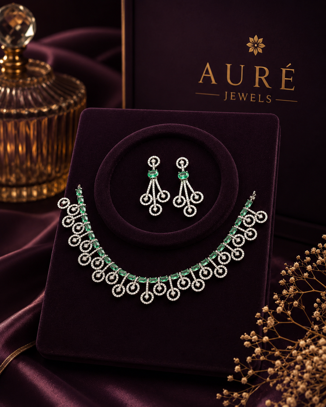 Luxury Emerald Green Crystal Necklace Set for Women