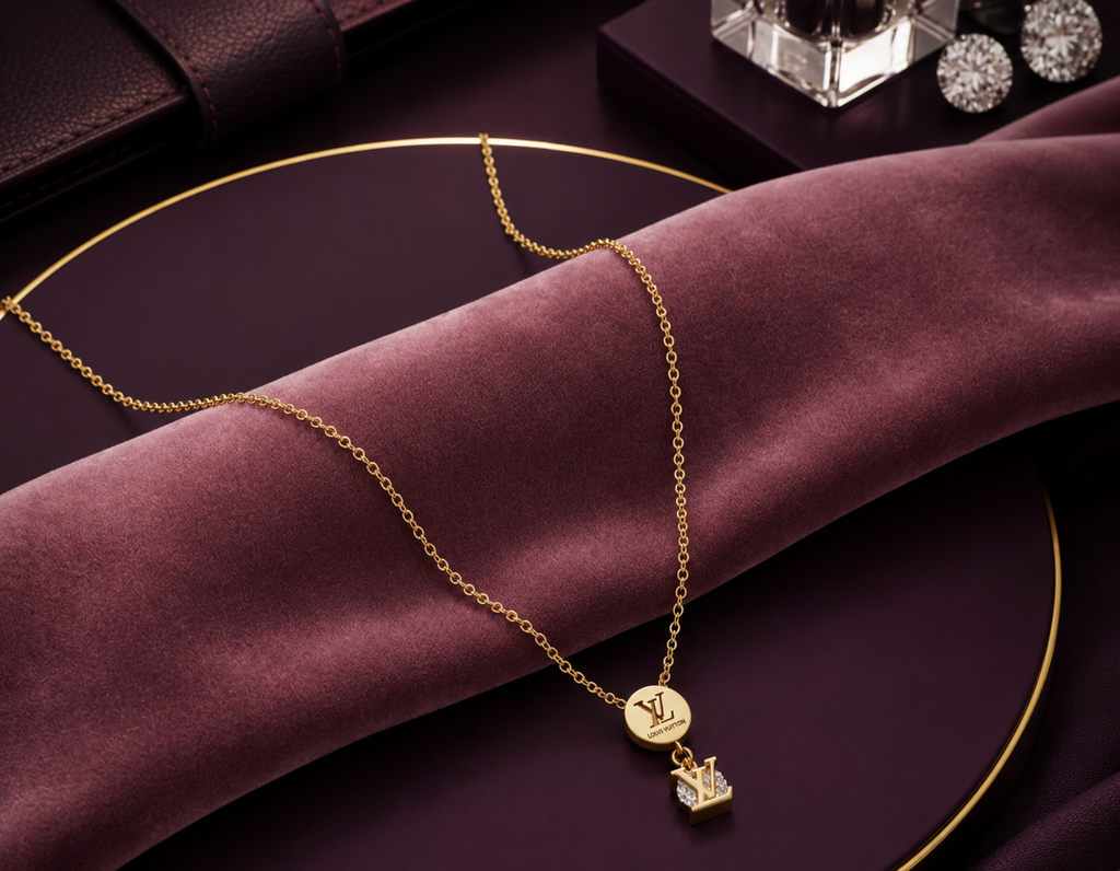 Premium Gold-Plated Monogram Logo Pendant Necklace for Women