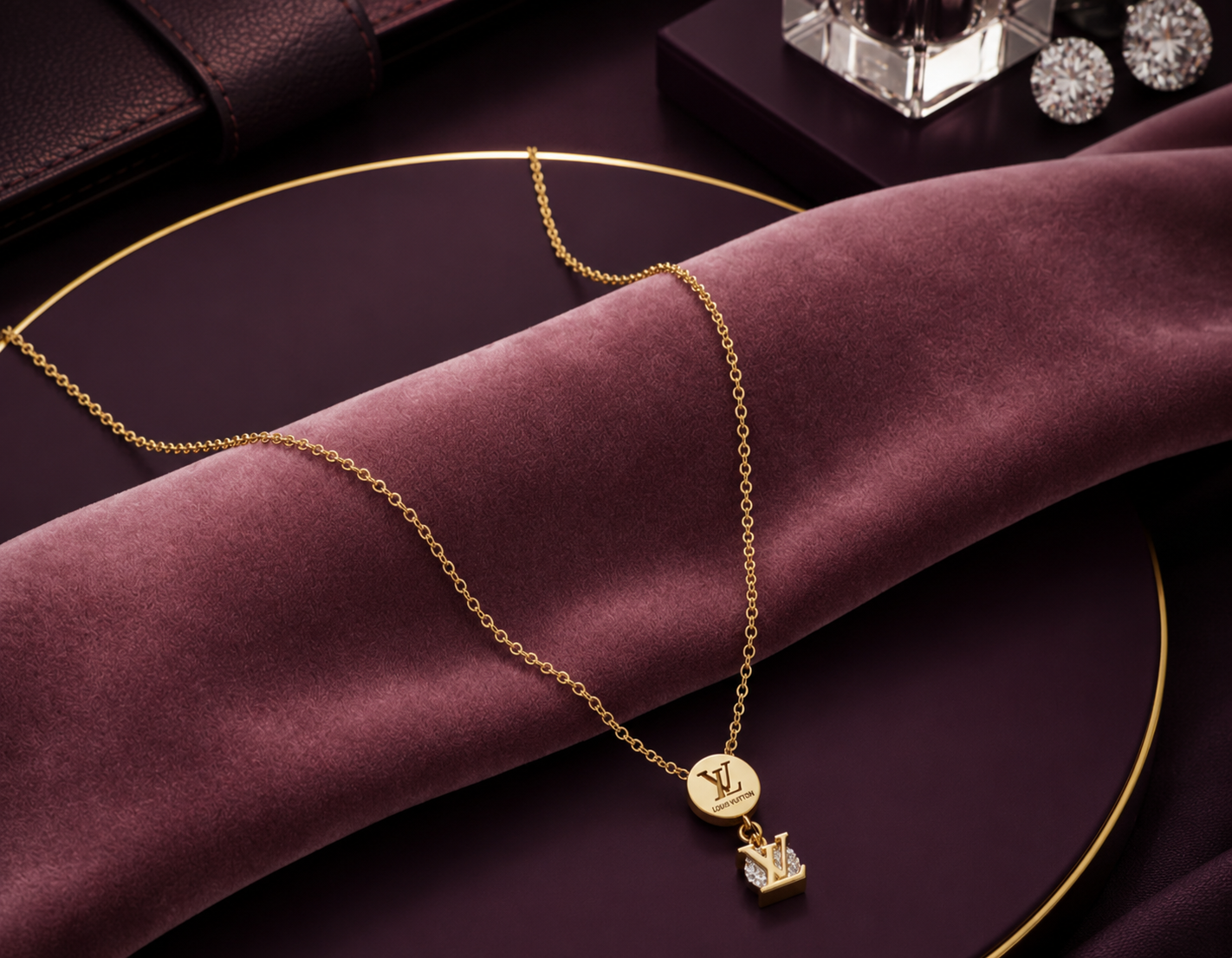 Premium Gold-Plated Monogram Logo Pendant Necklace for Women