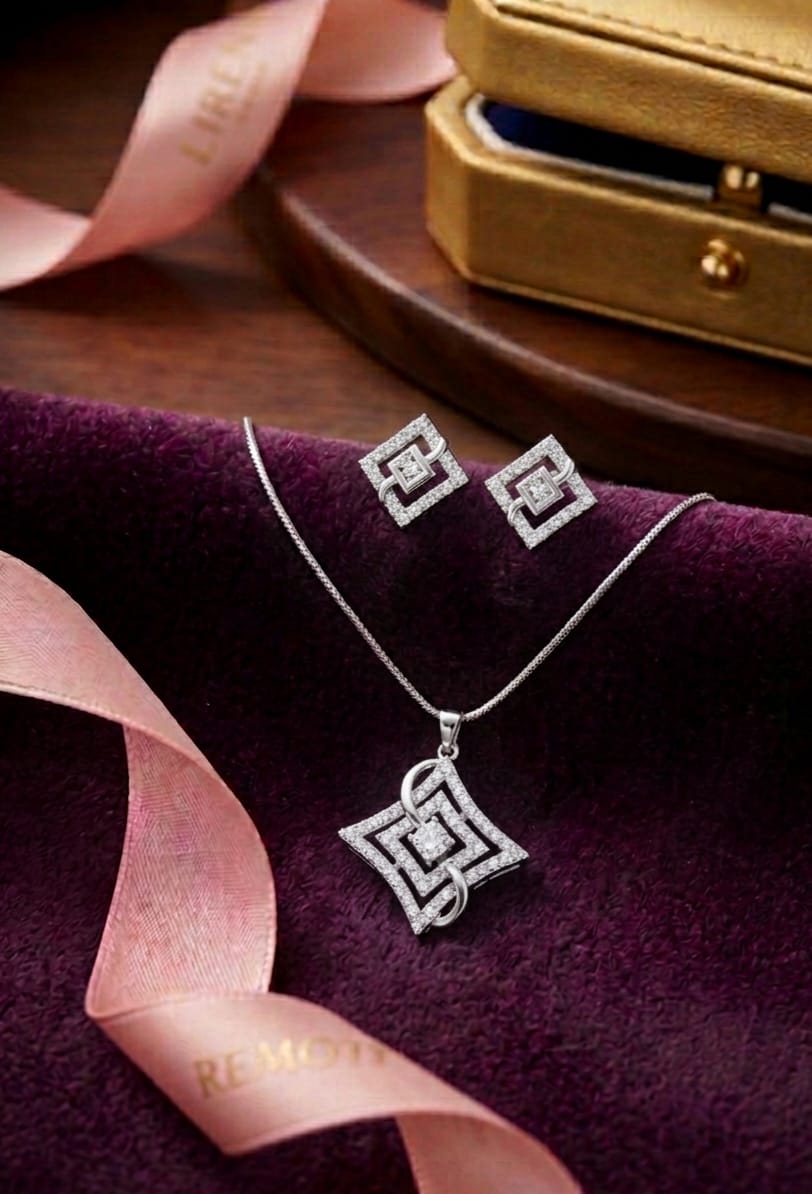 Luxury Geometric Crystal Pendant Set for Women