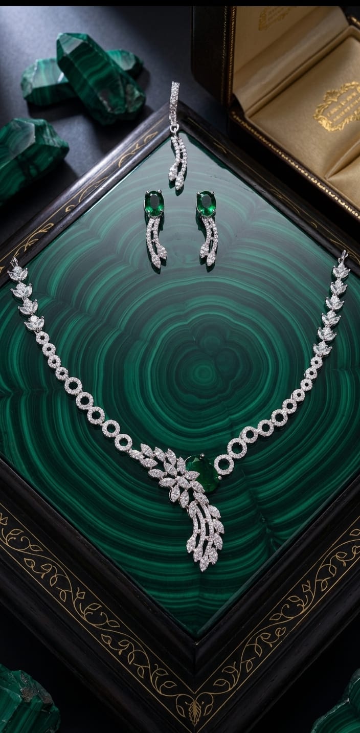 Luxury Emerald Green Crystal Necklace Set for Women