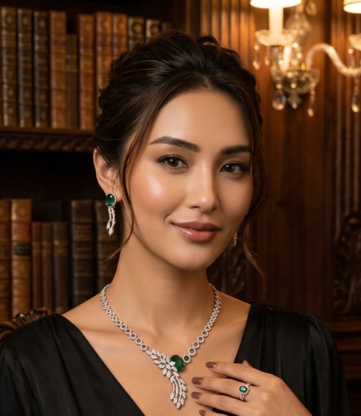 Luxury Emerald Green Crystal Necklace Set for Women